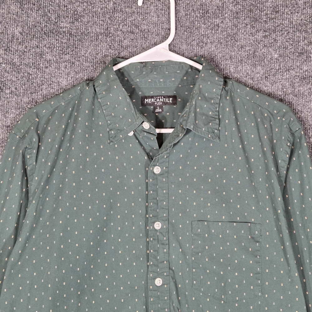 J.Crew Mercantile Flex Shirt Mens Large Green Dot Print Long Sleeve Button Down